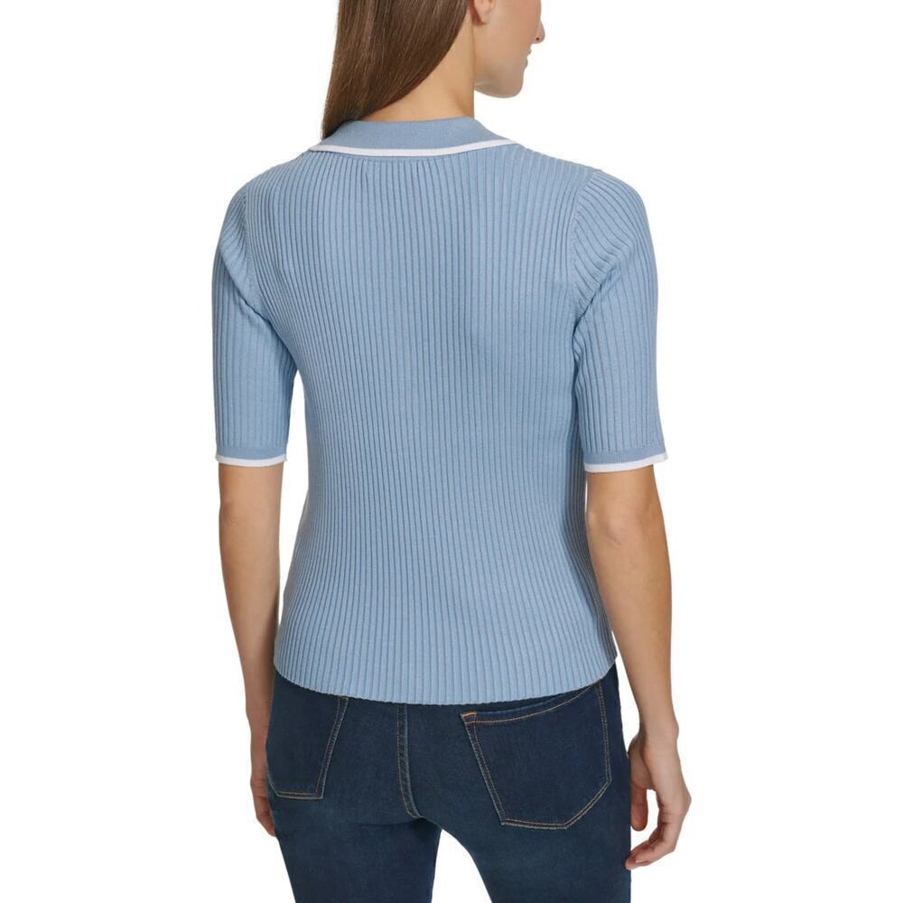 New! Calvin Klein Women's  Ribbed Top Quarter Button Collared Polo Shirt - Picture 3 of 4